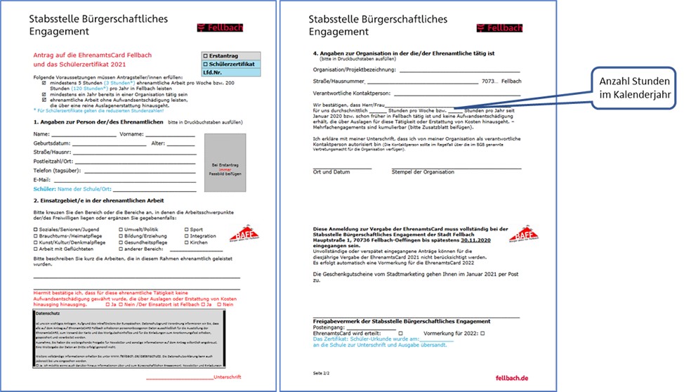 Antrag für einen Ehrenamtspass (Beispiel)